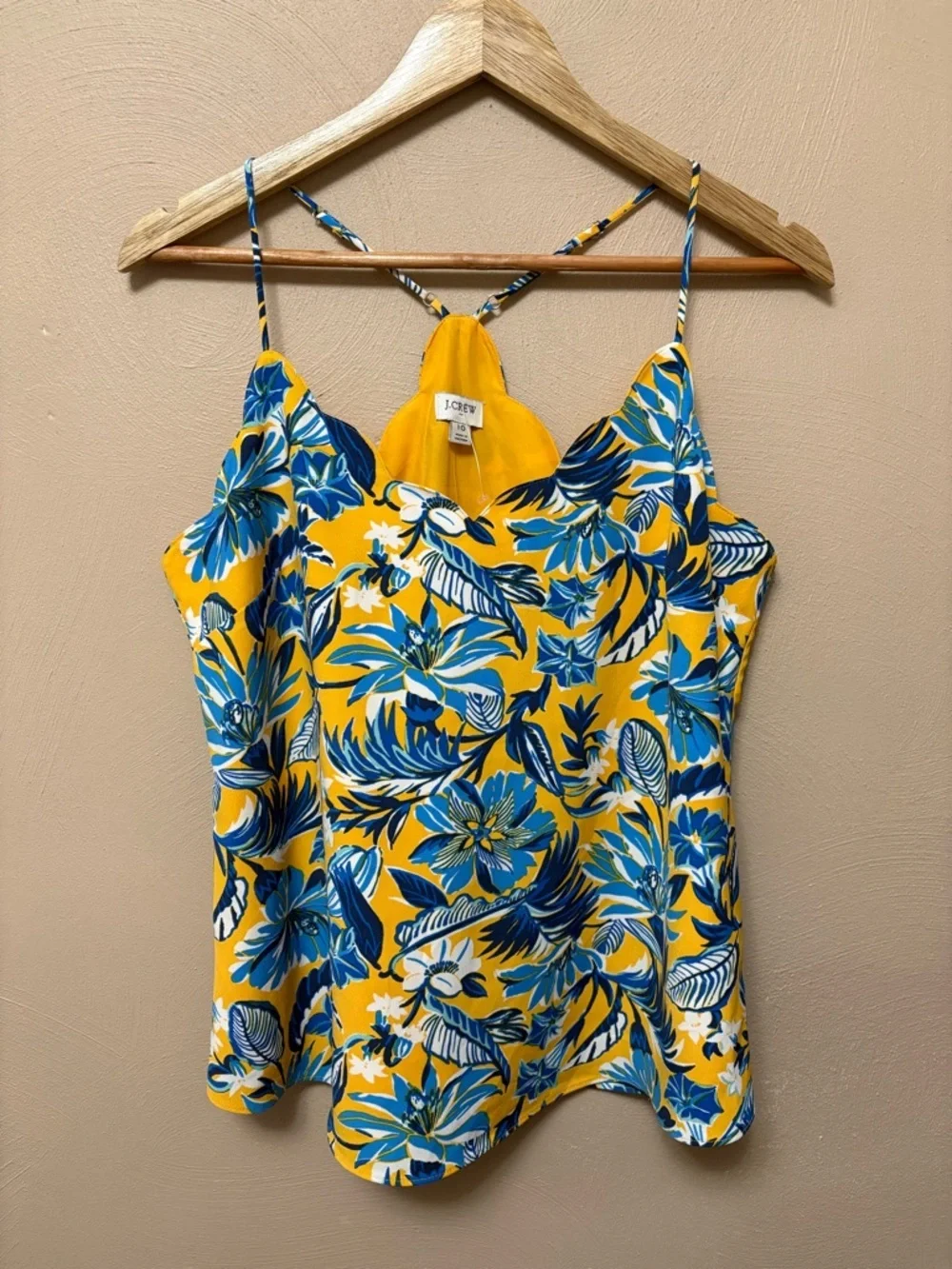 J. Crew Floral Scalloped Cami Tank Top Size 10 Yellow Blue NWT New